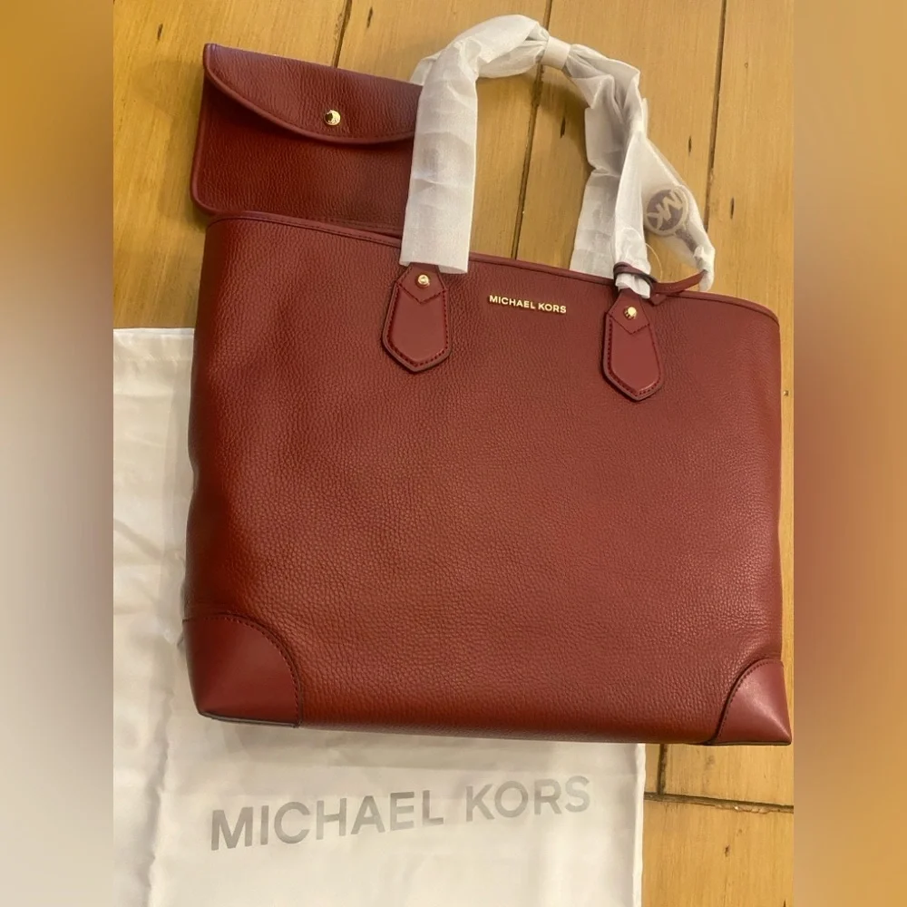 Michael Kors Eve Large Red Brandy Leather Tote Bag & Wallet New Tags Authentic - Picture 2 of 16